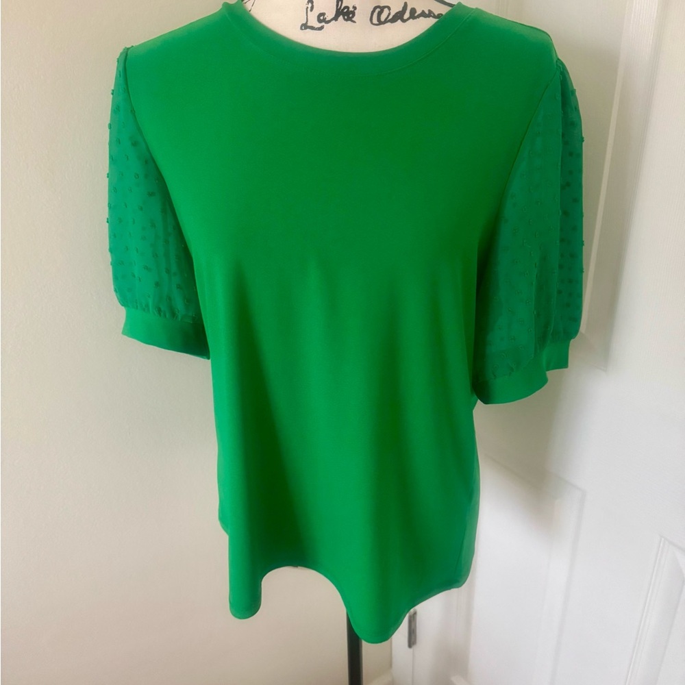 Green Women's Top Size L with Fun Sleeves